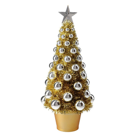 Complete mini kunst kerstboompje/kunstboompje goud/zilver met kerstballen 40 cm