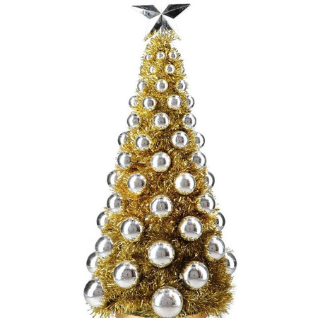 Complete mini kunst kerstboompje/kunstboompje goud/zilver met kerstballen 50 cm