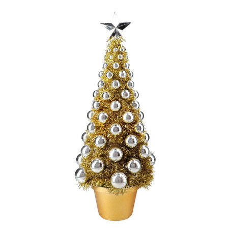 Complete mini kunst kerstboompje/kunstboompje goud/zilver met kerstballen 50 cm