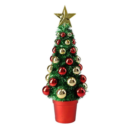 Complete cristmas tree red/gold/green with baubles 30 cm