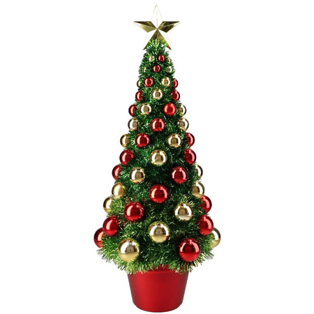 Complete mini kunst kerstboompje/kunstboompje groen/goud/rood met kerstballen 50 cm