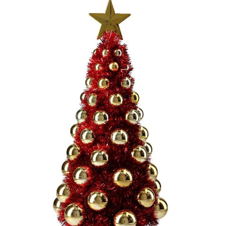 Complete mini kunst kerstboompje/kunstboompje rood/goud met kerstballen 40 cm