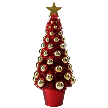 Complete mini kunst kerstboompje/kunstboompje rood/goud met kerstballen 40 cm