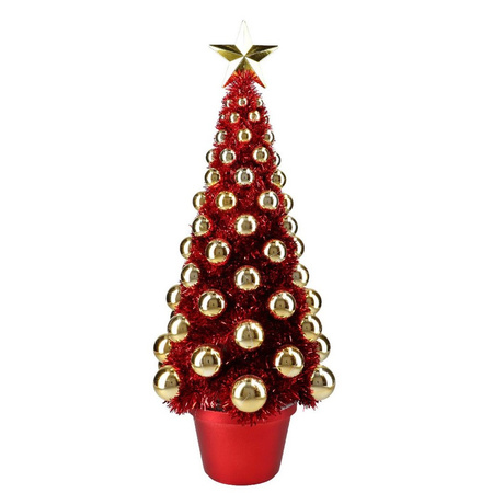Complete mini kunst kerstboompje/kunstboompje rood/goud met kerstballen 50 cm