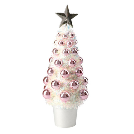 Complete mini kunst kerstboompje/kunstboompje roze met kerstballen 29 cm