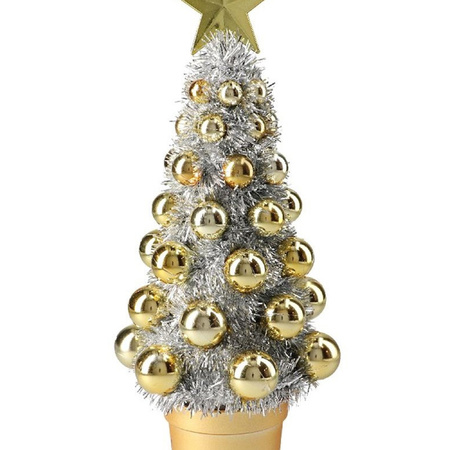 Complete mini kunst kerstboompje/kunstboompje zilver/goud met kerstballen 30 cm