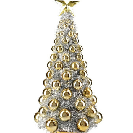Complete mini kunst kerstboompje/kunstboompje zilver/goud met kerstballen 50 cm