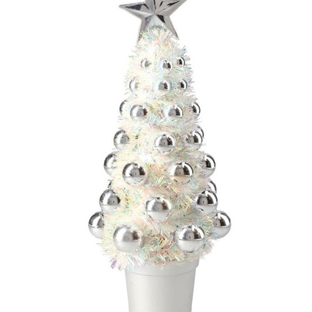 Complete mini kunst kerstboompje/kunstboompje zilver met kerstballen 29 cm