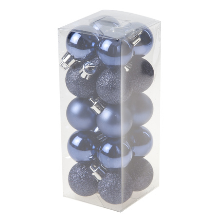 40x stuks kleine kunststof kerstballen donkerblauw en koper 3 cm