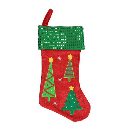 Christmas stockings red/green with trees 45 cm