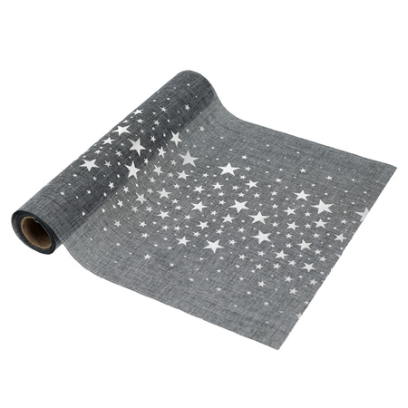 Decoration fabric/table runner grey with stars 28 x 200 cm