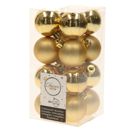 Decoris 16x stuks kunststof kerstballen goud 4 cm