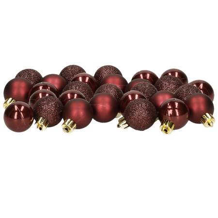 Decoris 28x stuks kleine kunststof kerstballen mahonie bruin 3 cm