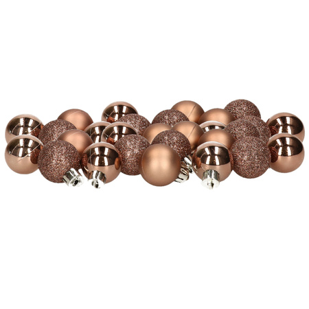 Decoris 28x Mini plastic christmas baubles walnut brown 3 cm