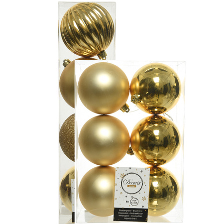 Decoris kerstballen 10x stuks goud 8-10 cm kunststof