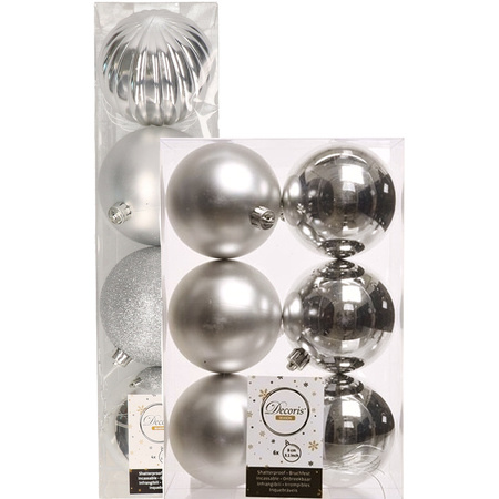 Decoris kerstballen 10x stuks zilver 8-10 cm kunststof