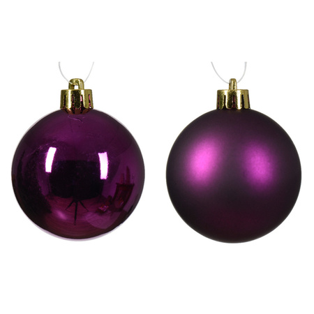 Decoris kerstballen - 12x - paars - 6 cm -kunststof