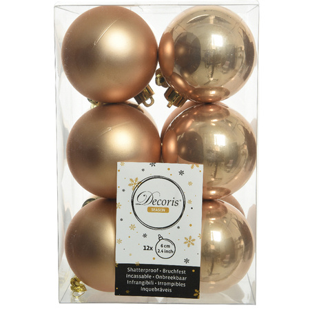 Kunststof kerstballen 6 cm - 24x stuks - lichtbruin en bruin