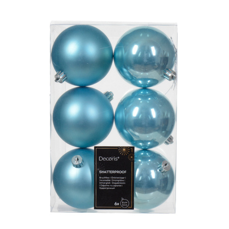 Decoris kerstballen - 24x - ijsblauw - 8 cm -kunststof