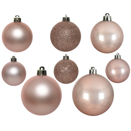 Decoris christmas baubles - 26x pcs - light pink - 6, 8 and 10 cm - plastic
