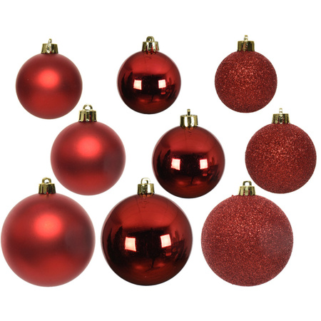 Pakket 32x stuks kunststof kerstballen en sterren ornamenten rood