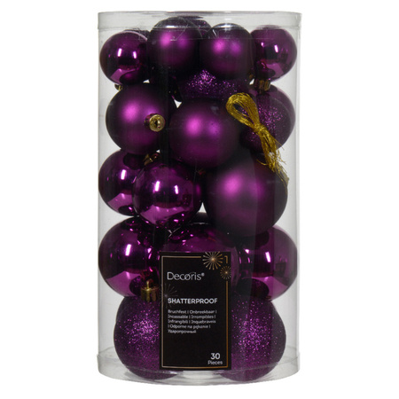 Decoris kerstballen - 30x - paars - 4, 5 en 6 cm -kunststof
