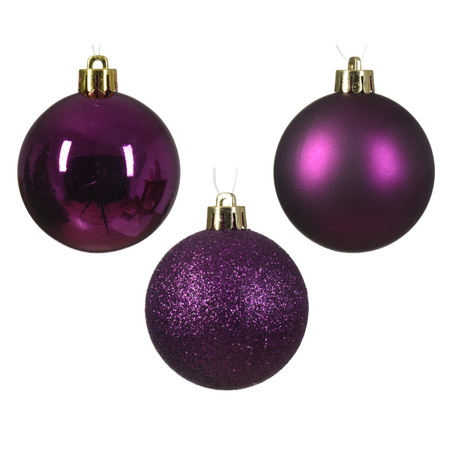 Decoris kerstballen - 30x - paars - 4, 5 en 6 cm -kunststof