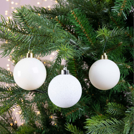 Decoris kerstballen - 30x - wol wit - 4, 5 en 6 cm -kunststof