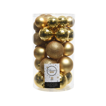 30x Gold Christmas baubles 4-5-6 cm plastic matte/shiny/glitter