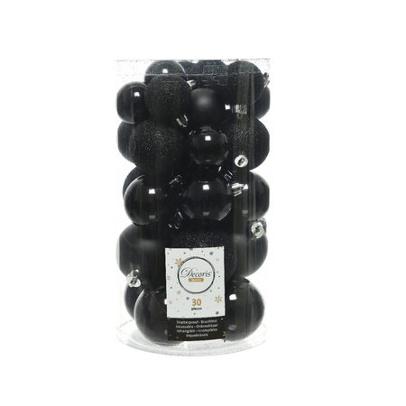Decoris kerstballen 44x stuks zwart 3-4-5-6 cm kunststof