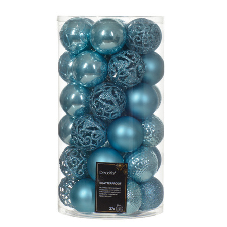 Decoris kerstballen - 37x - ijs blauw - 6 cm -kunststof