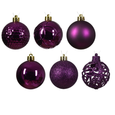 Decoris kerstballen - 37x - paars - 6 cm -kunststof