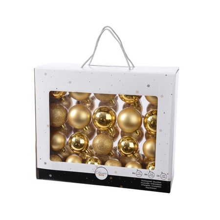 Kunststof kerstballen mix goud 42 delig glimmend en glitter
