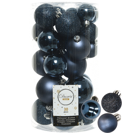 Decoris kerstballen 44x stuks donkerblauw 3-4-5-6 cm kunststof