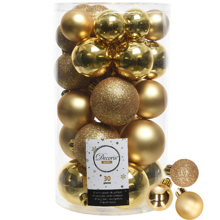 Decoris christmas baubles 44x pcs gold 3-4-5-6 cm plastic