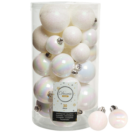 Decoris christmas baubles 44x pcs pearl white 3-4-5-6 cm plastic