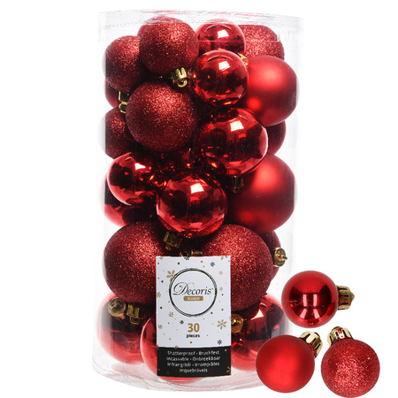 Decoris kerstballen 44x stuks rood 3-4-5-6 cm kunststof