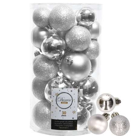 Decoris kerstballen 44x stuks zilver 3-4-5-6 cm kunststof