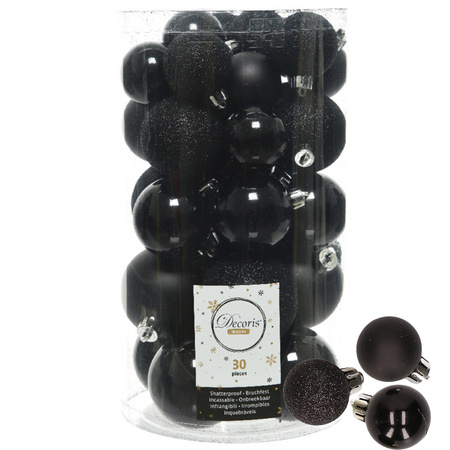 Decoris kerstballen 44x stuks zwart 3-4-5-6 cm kunststof