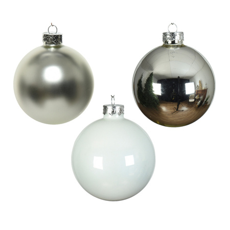 Decoris kerstballen - 49x st - wit en zilver - 6 cm - glas