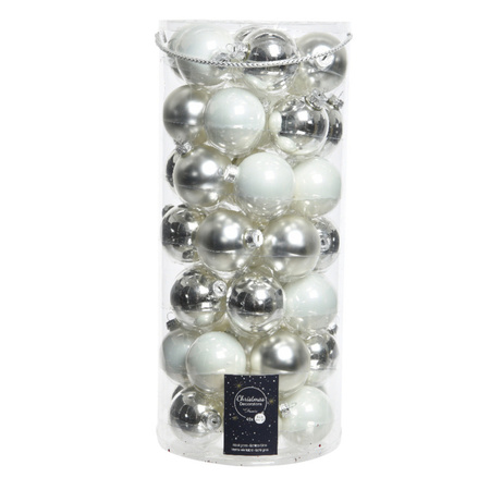 Decoris kerstballen - 49x st - wit en zilver - 6 cm - glas