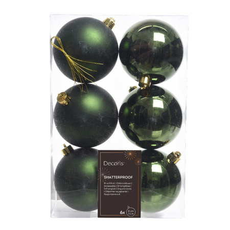 6x Kunststof kerstballen glanzend/mat donkergroen 8 cm kerstboom versiering/decoratie