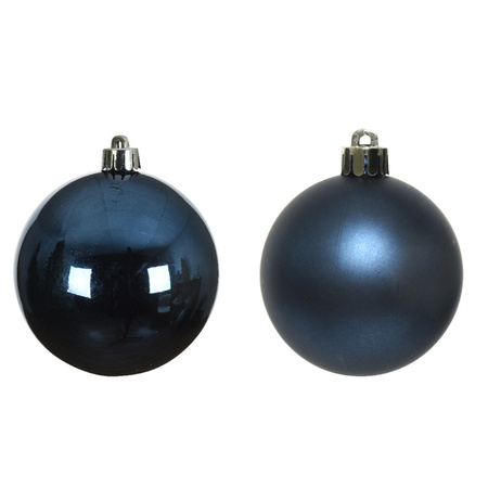 6x Kunststof kerstballen glanzend/mat donkerblauw 8 cm kerstboom versiering/decoratie