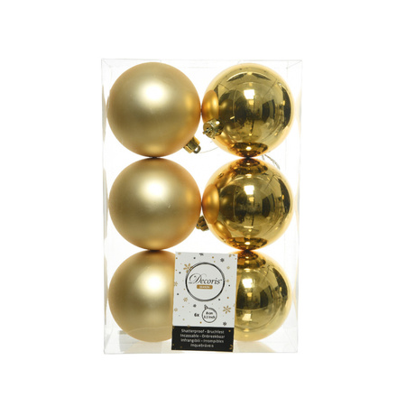 12x stuks kunststof kerstballen mix van goud en parelmoer wit 8 cm