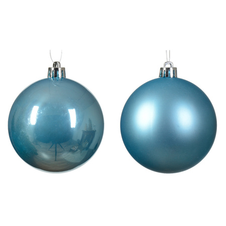 Decoris kerstballen - 6x - ijs blauw - 8 cm -kunststof