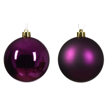 Decoris kerstballen - 6x - paars - 8 cm -kunststof