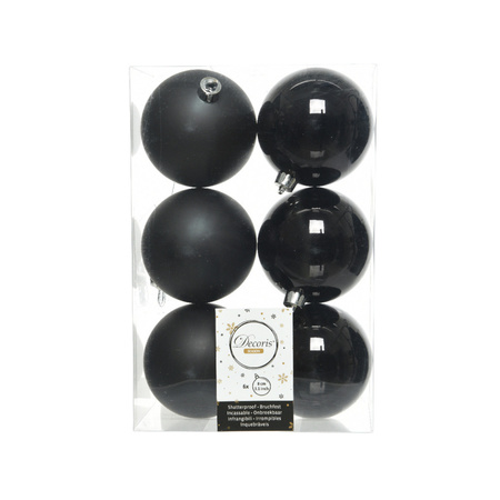 12x stuks kunststof kerstballen mix van lichtroze en zwart 8 cm