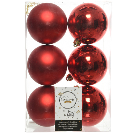 6x Kunststof kerstballen glanzend/mat kerst rood 8 cm kerstboom versiering/decoratie kerst rood