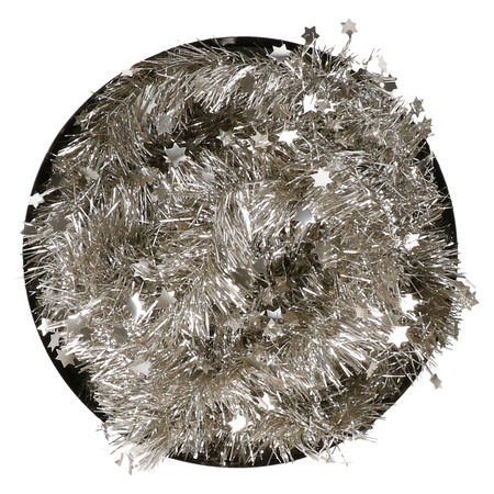 Decoris kerstslinger - champagne - 270 x 10 cm - tinsel/folie - sterren