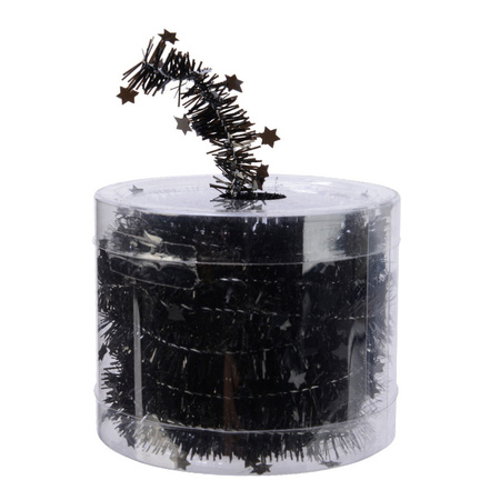 Decoris folieslinger - dun - zwart - met sterren - 700 x 3 cm
